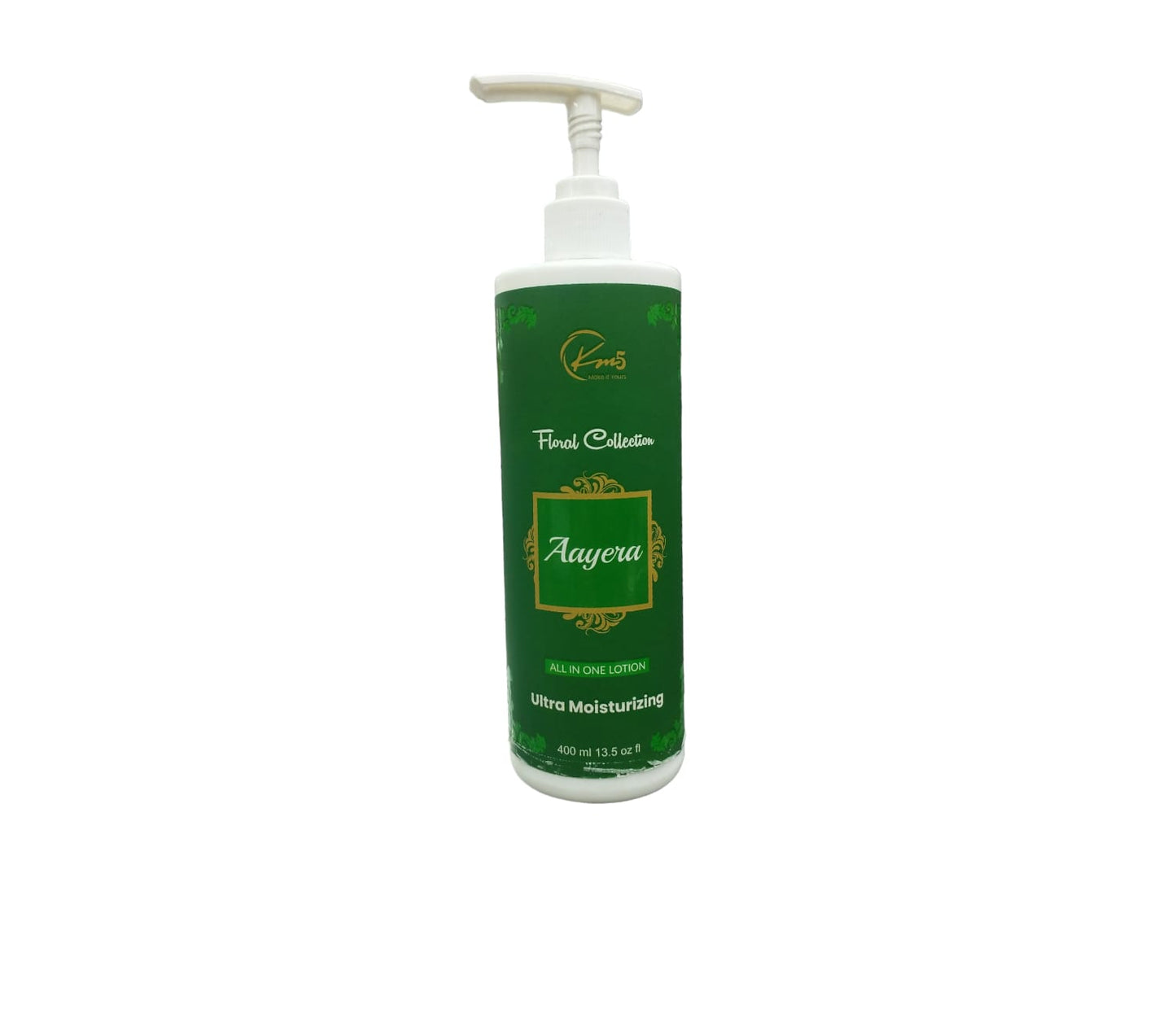 KM5 Floral Collection AAYERA Lotion: Embrace botanical elegance with AAYERA Ultra Moisturizing ALL IN ONE LOTION (400 mL). Enjoy floral luxury and ultimate hydration in every drop.
