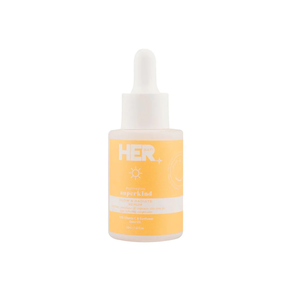 Her Beauty Glow & Radiate Serum 30 mL: Unleash luminosity with each drop. Illuminate your complexion and defy aging with this age-defying elixir for a radiant and timeless glow.
