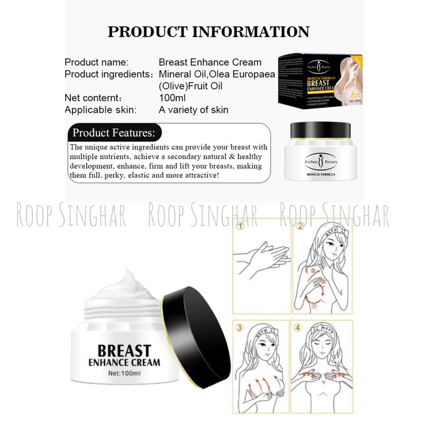 Aichun Beauty MEDICAL FORMULA.                  BREAST ENHANCE CREAM 3Days Effective (100ml)