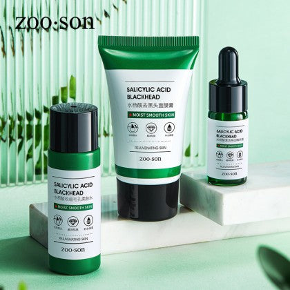 Salicylic Acid Blackhead Set 3-in-1: Target blackheads for clear, smooth skin. Infused with powerful salicylic acid, this set purifies, refines, and hydrates for a radiant complexion.