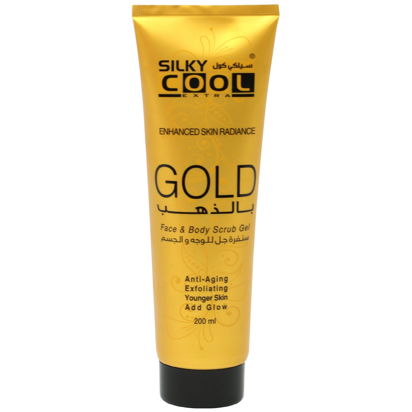 Gold-infused scrub for silky-smooth radiance (200 mL).