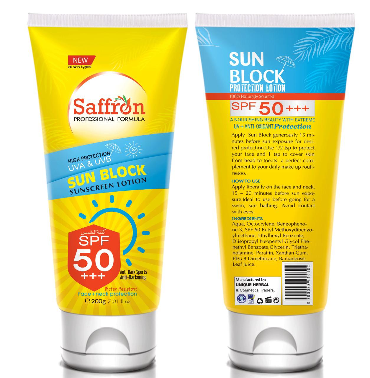 Saffron High Protection UVA & UVB Sun Block Sunscreen Lotion 200g