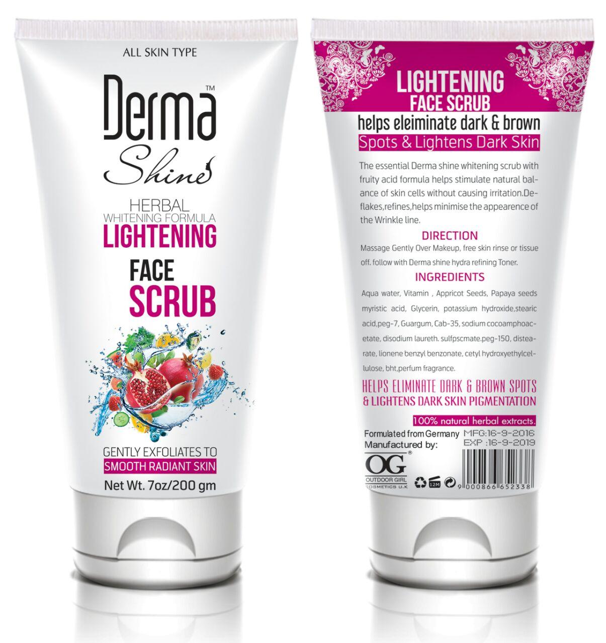 Derma Shine Lightening Scrub: Radiant Exfoliation for Glowing Skin.